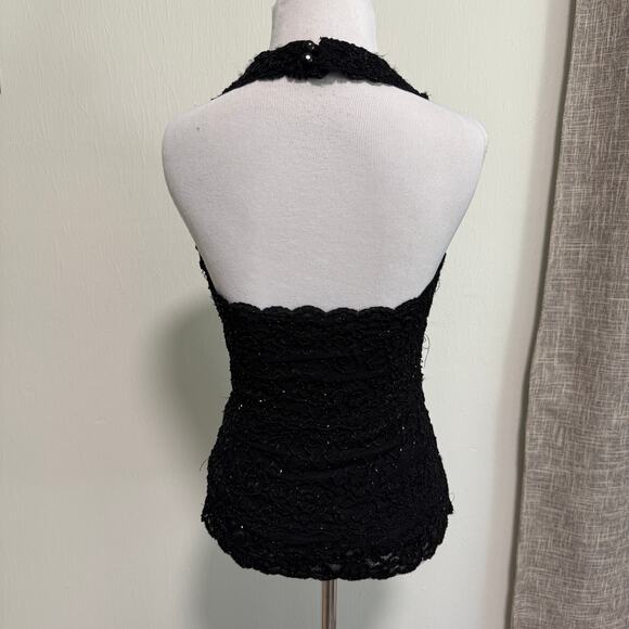 VTG Cache Y2K Babydoll Halter Top M Black Sheer Mesh Beaded Lace Whimsigoth Vamp - Picture 3 of 13